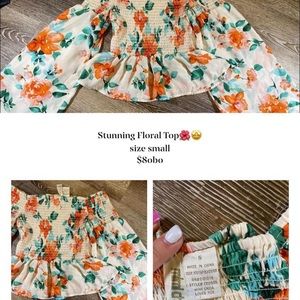 Floral top ribbed to the bellybutton then flows!! super cute!!